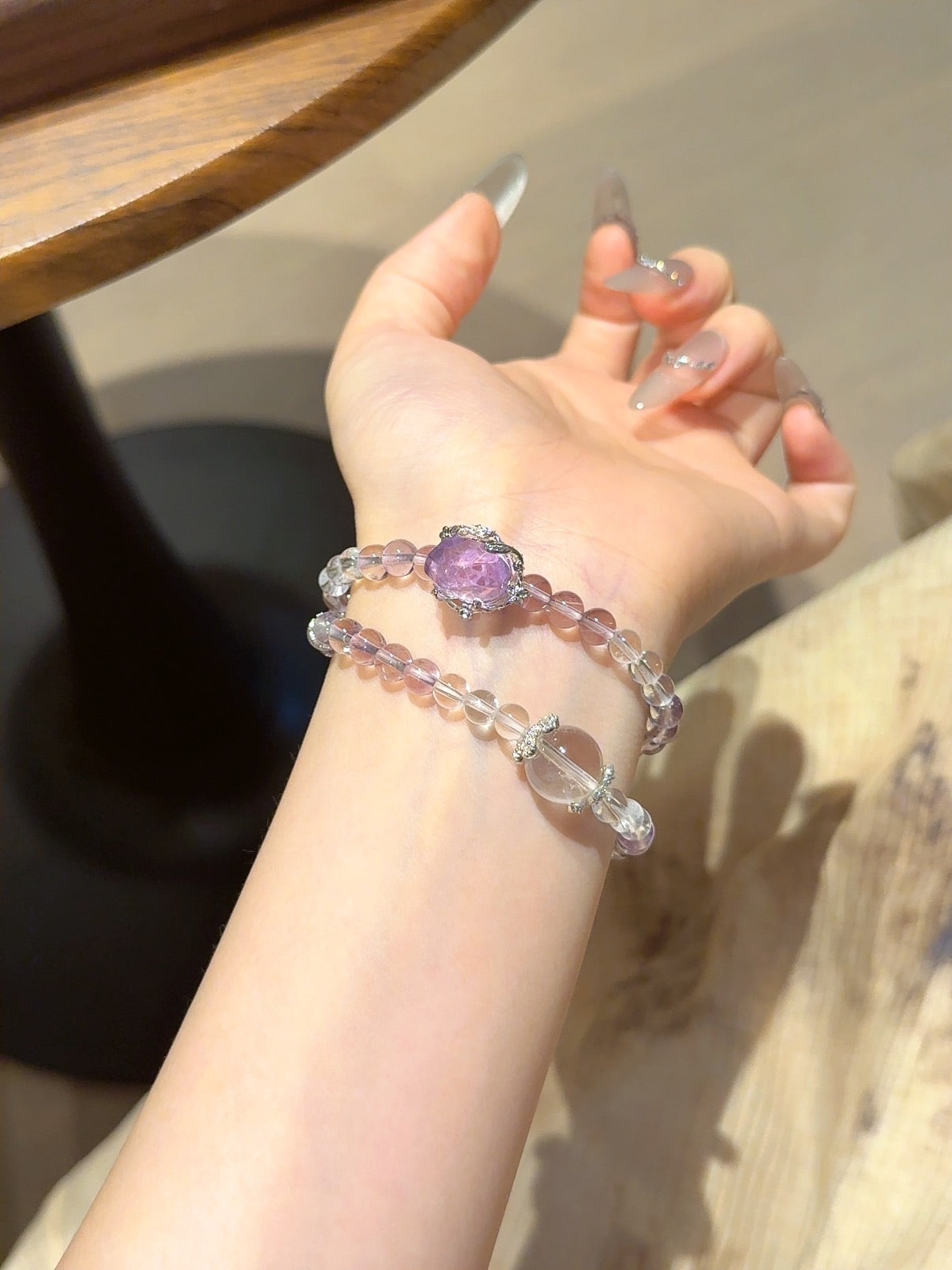 Amethyst & Clear Quartz Multi-Layer Bracelet