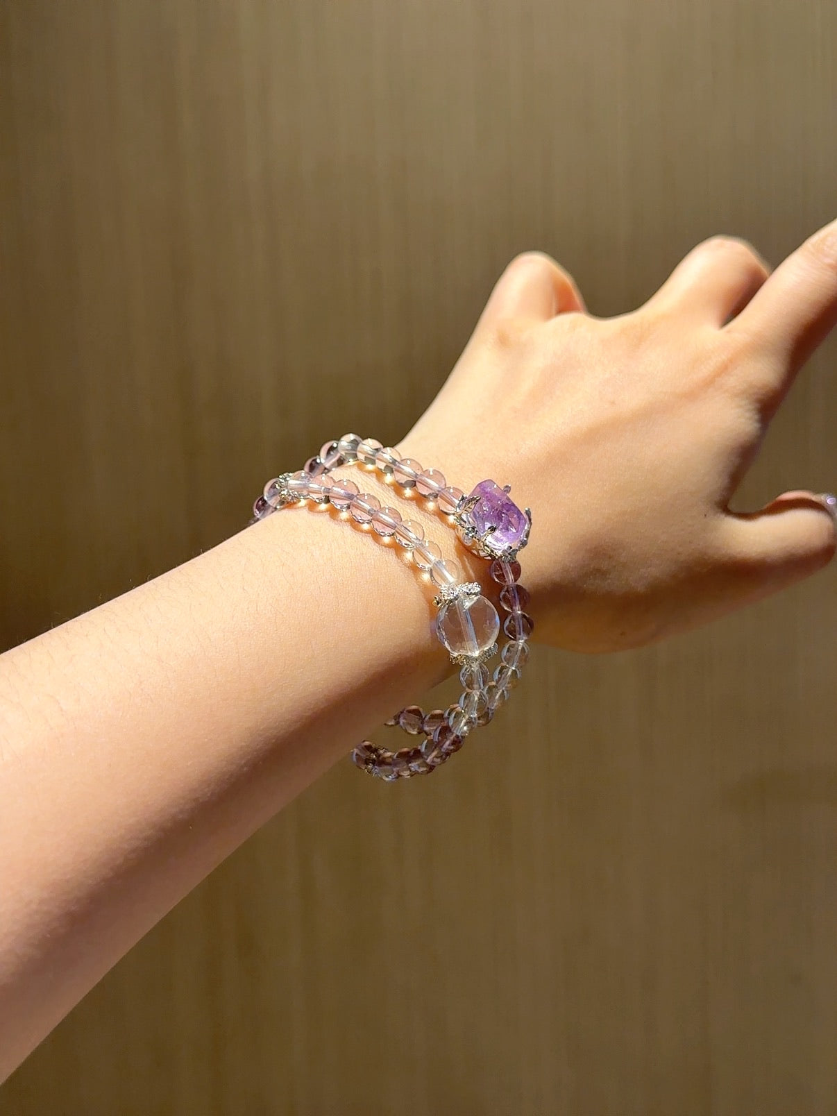 Amethyst & Clear Quartz Multi-Layer Bracelet