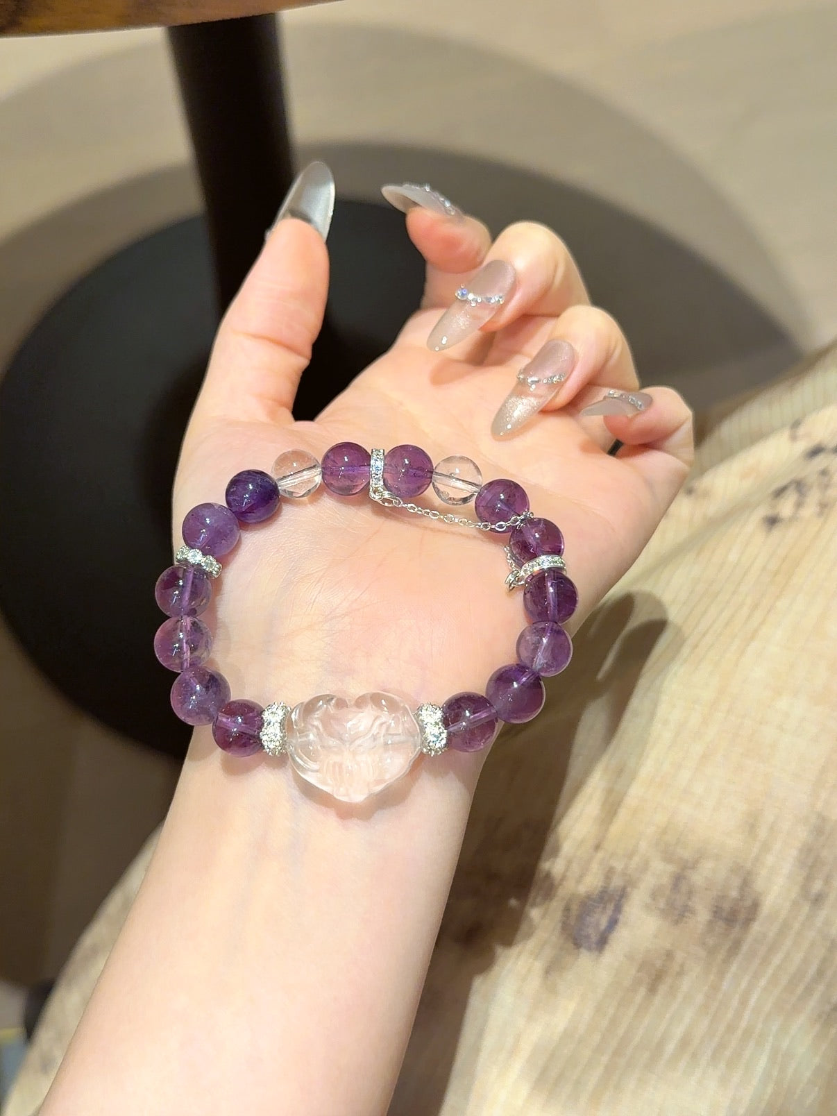 Amethyst & Clear Quartz Fox Bracelet