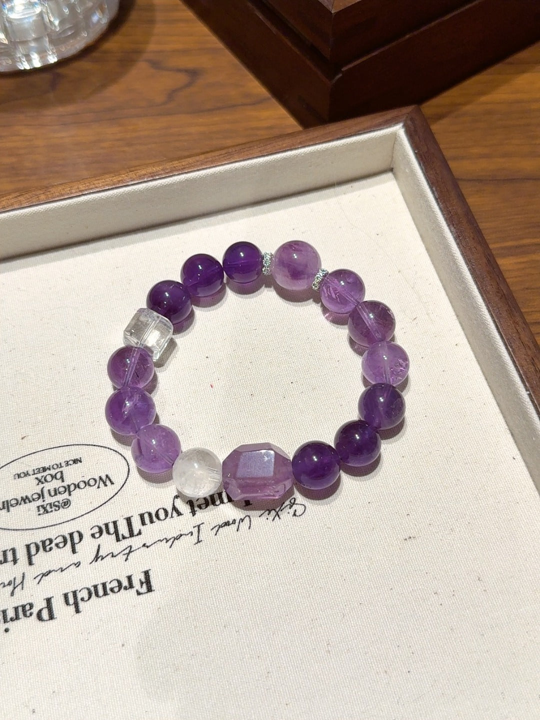 Amethyst &amp; Clear Quartz Cube Bracelet