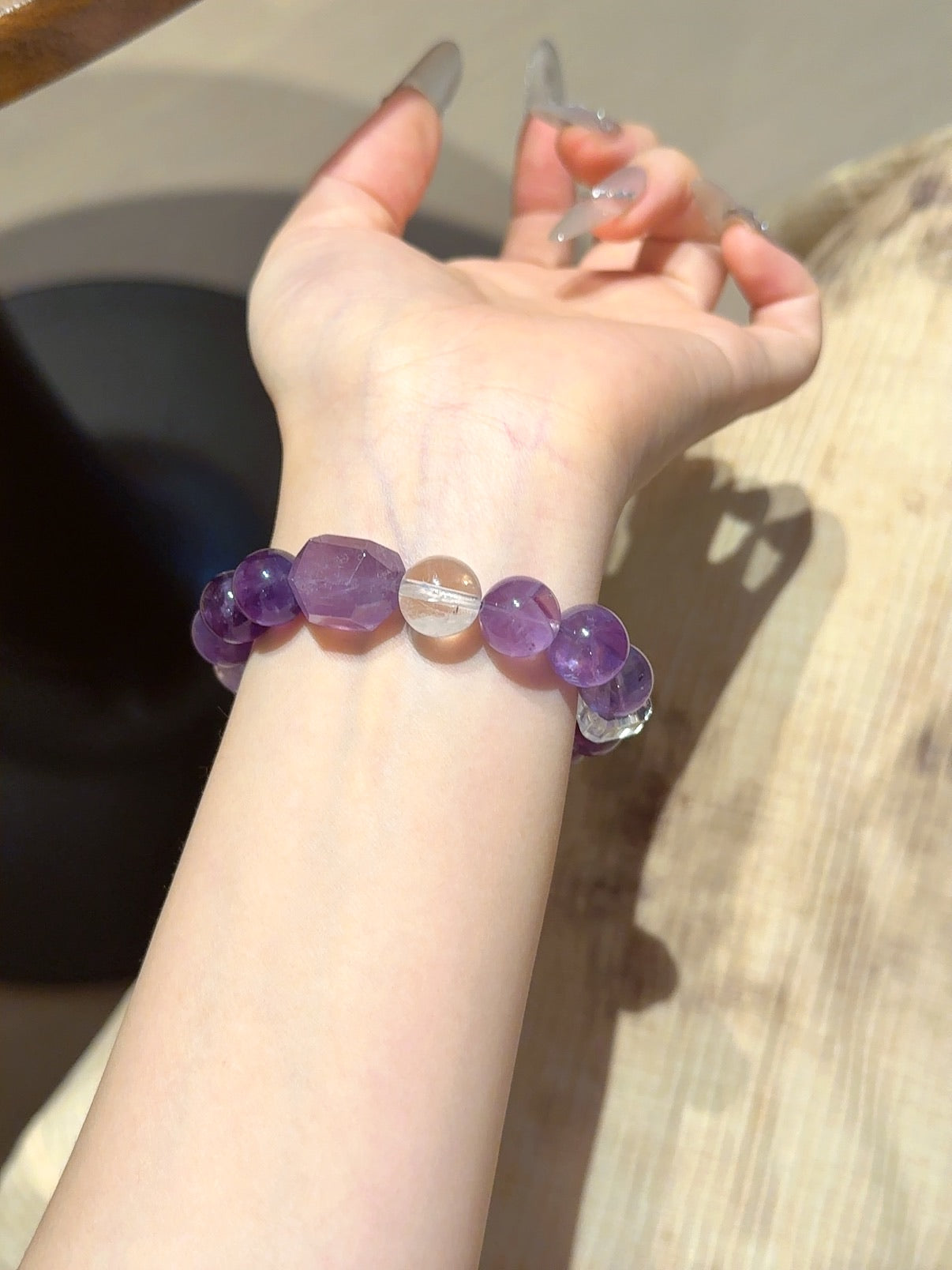 Amethyst &amp; Clear Quartz Cube Bracelet