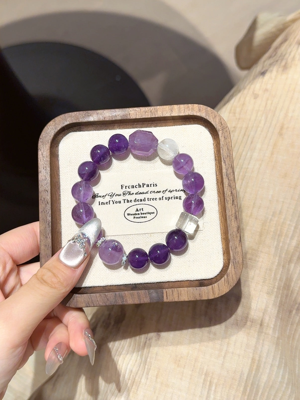 Amethyst &amp; Clear Quartz Cube Bracelet