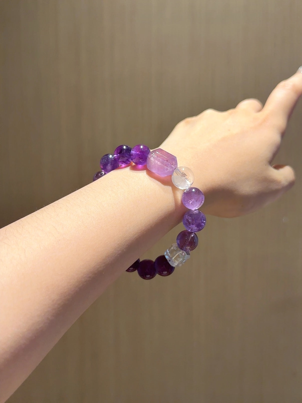 Amethyst &amp; Clear Quartz Cube Bracelet