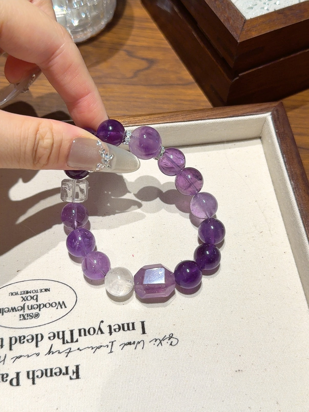 Amethyst &amp; Clear Quartz Cube Bracelet