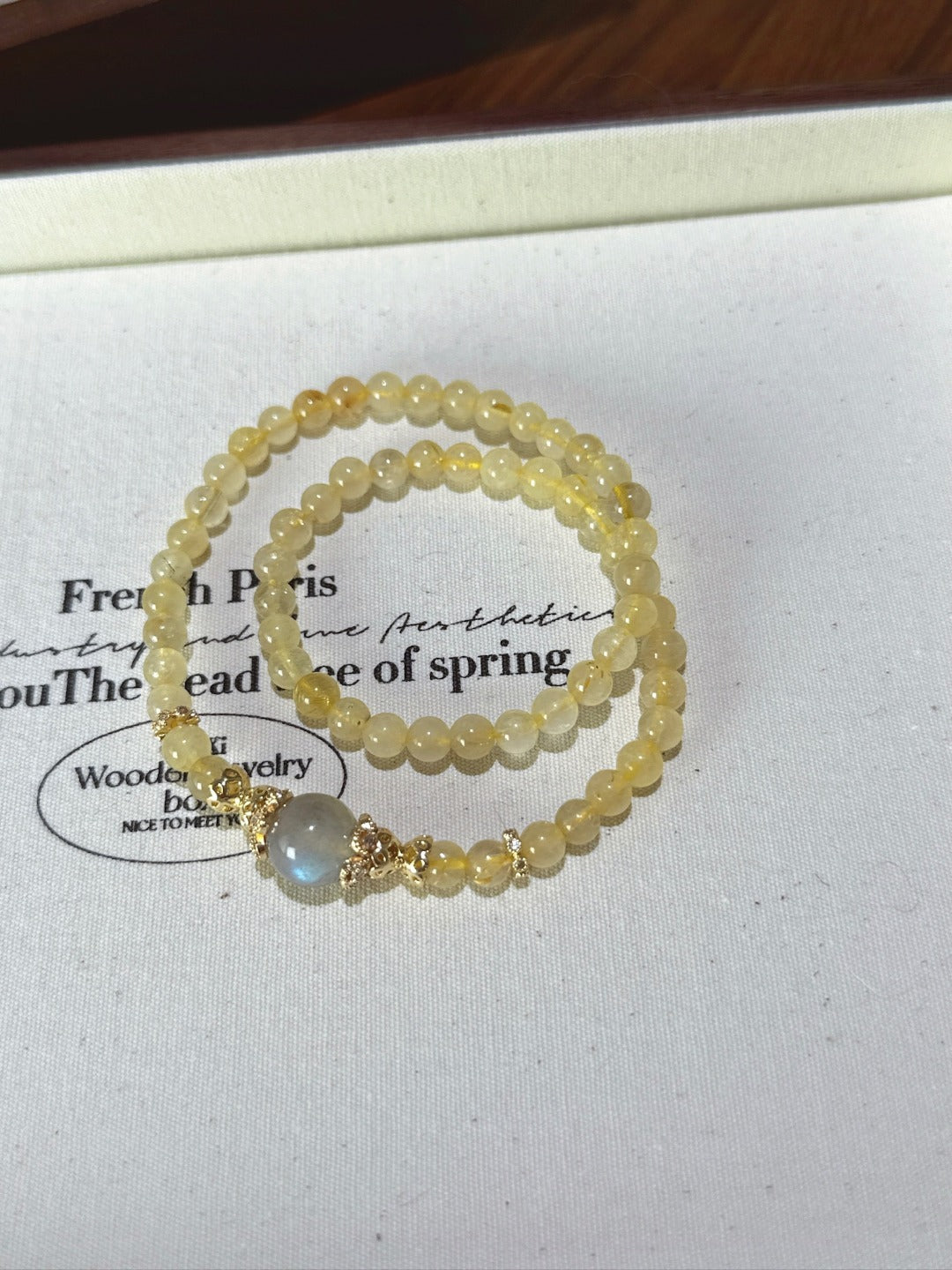 Golden Rutilated Quartz &amp; Gray Moonstone Bracelet