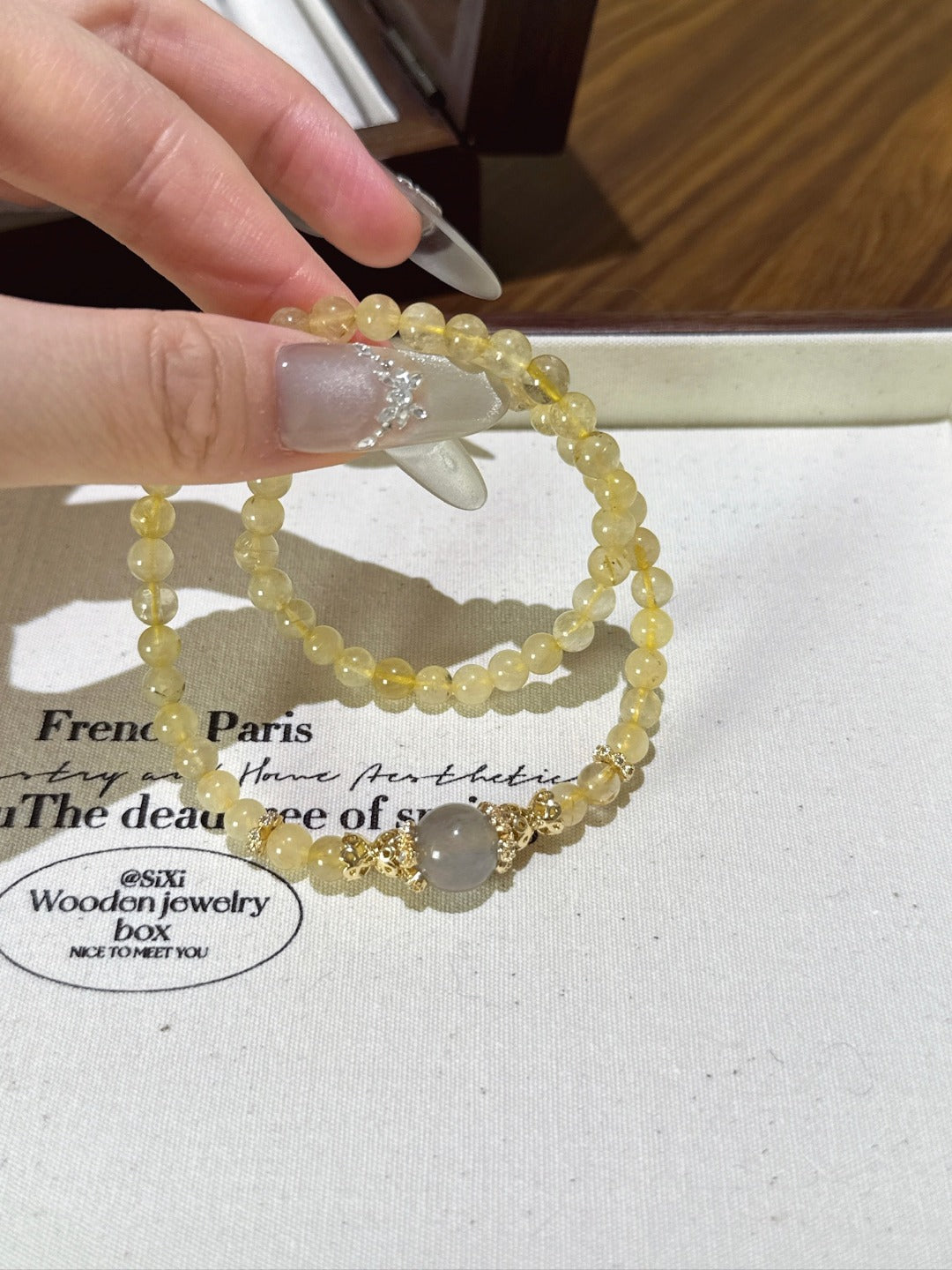Golden Rutilated Quartz &amp; Gray Moonstone Bracelet