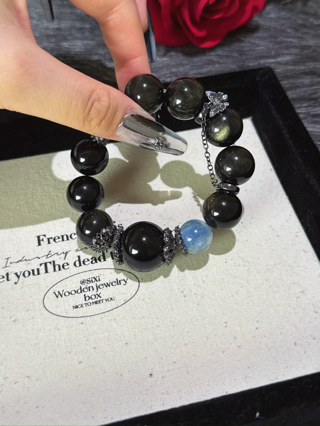 Golden Obsidian, Black Obsidian &amp; Blue Apatite Bracelet