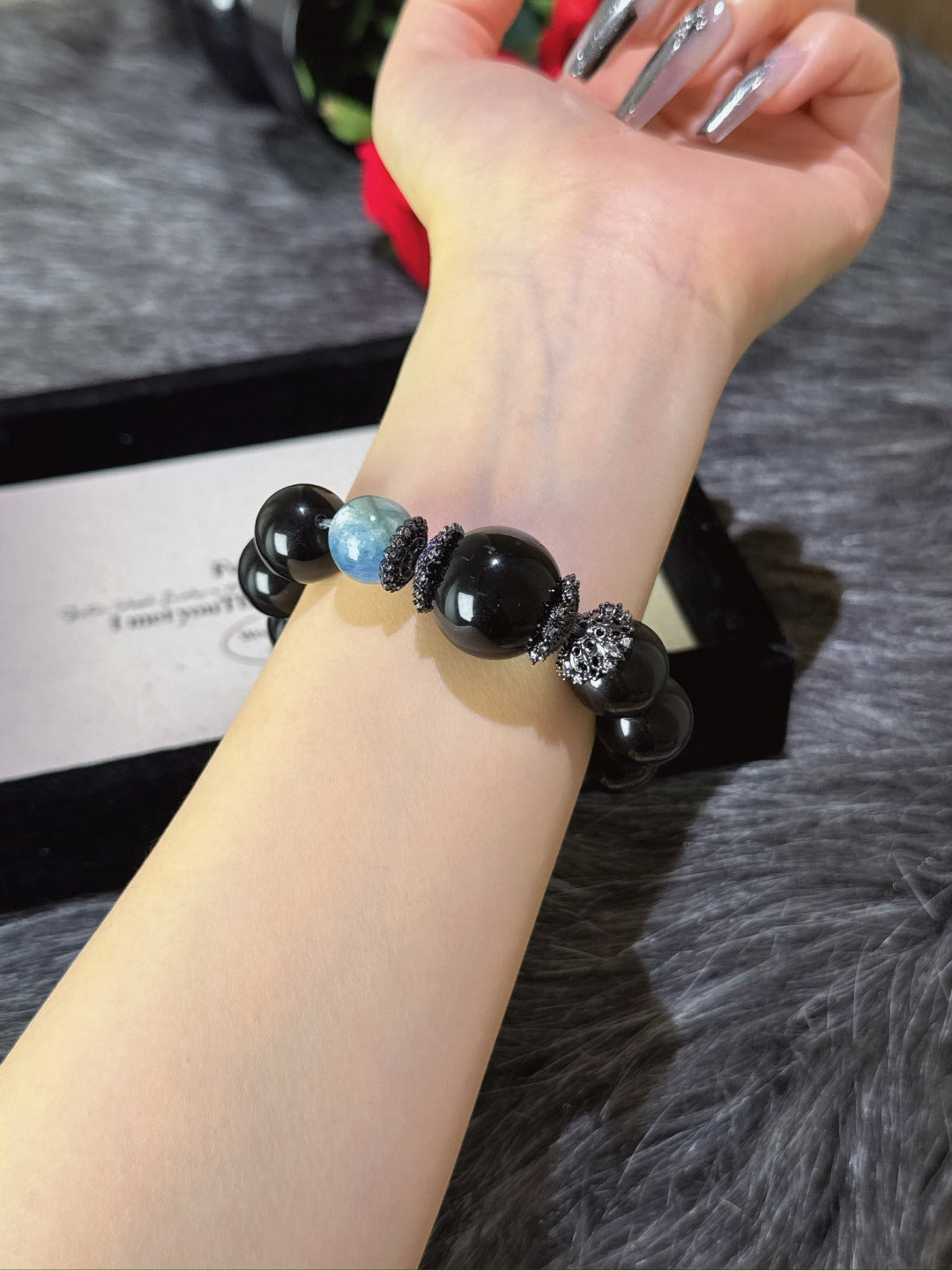 Golden Obsidian, Black Obsidian &amp; Blue Apatite Bracelet