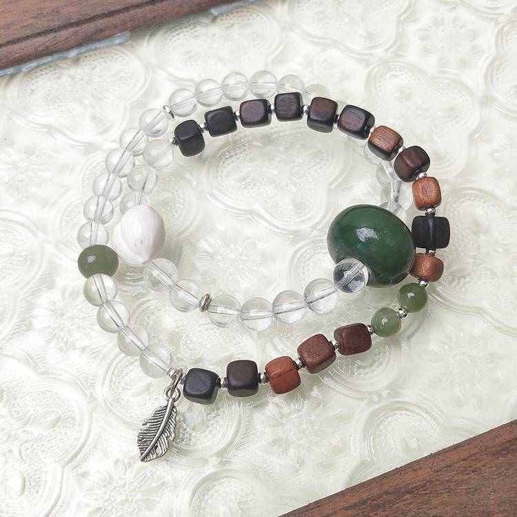 Design Bracelet – Clear Quartz, Jade & Agarwood Double Wrap