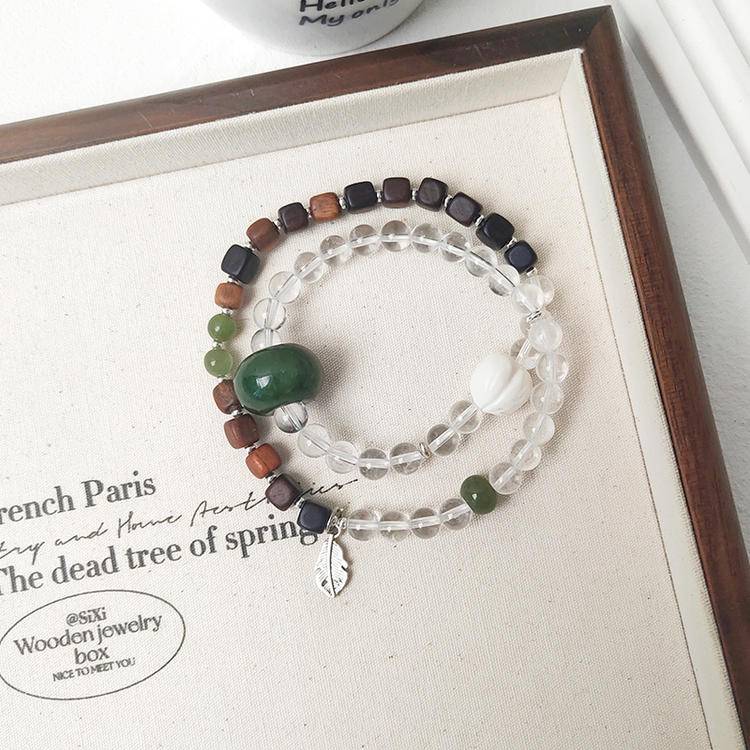 Design Bracelet – Clear Quartz, Jade & Agarwood Double Wrap