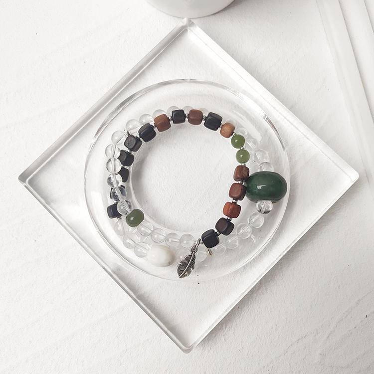 Design Bracelet – Clear Quartz, Jade & Agarwood Double Wrap