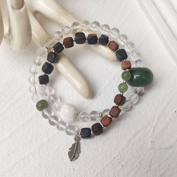 Design Bracelet – Clear Quartz, Jade & Agarwood Double Wrap